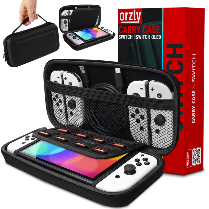 Carry Case Compatible with Nintendo Switch and New Switch OLED Console - Black Protective Hard Portable Travel Carry Case Shell Pouch with Pockets for Accessories and Games