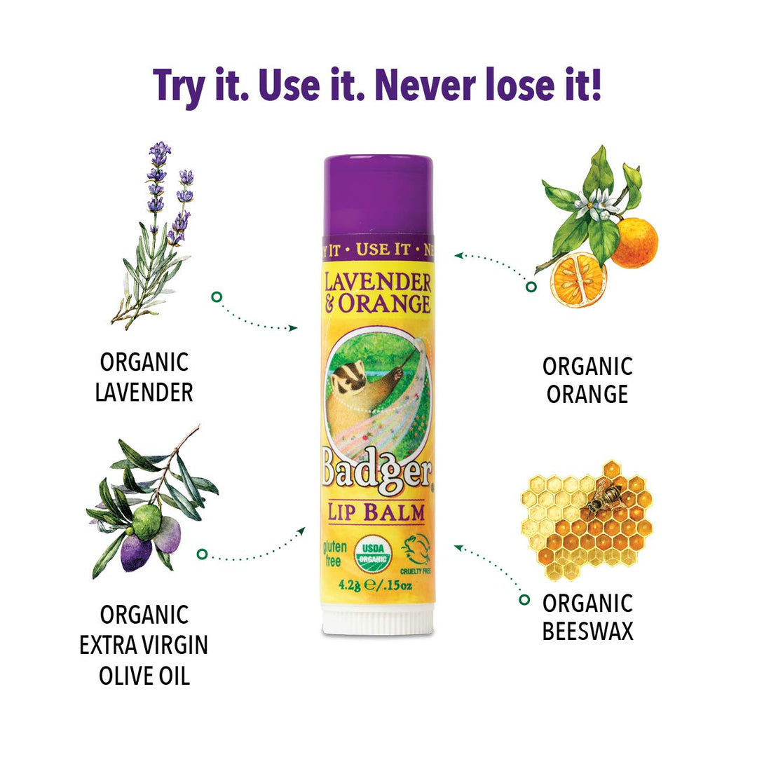 Badger - Lip Balm Stick Lavender &amp; Orange - 0.15 oz.