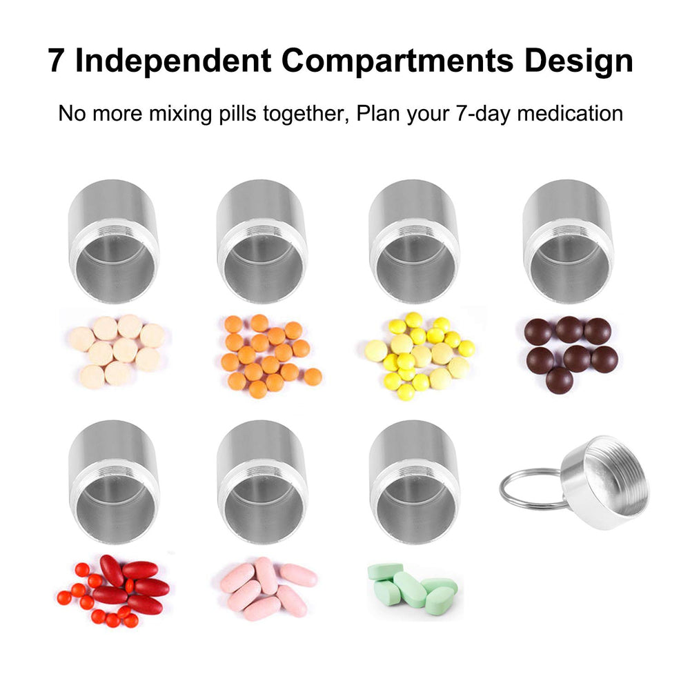 Rely2016 Weekly Pill Fob, Aluminum Alloy Waterproof Pil