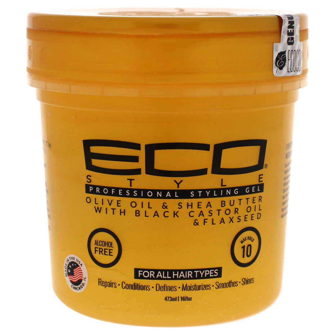 Eco Style Gel - Olive Oil And Shea Butter Black Castor Oil And Flaxseed - Superior Hold And Healthy Shine - Helps Moisturize Scalp - Repairs Damaged Follicles - Promotes Hair Growth - 16 Oz