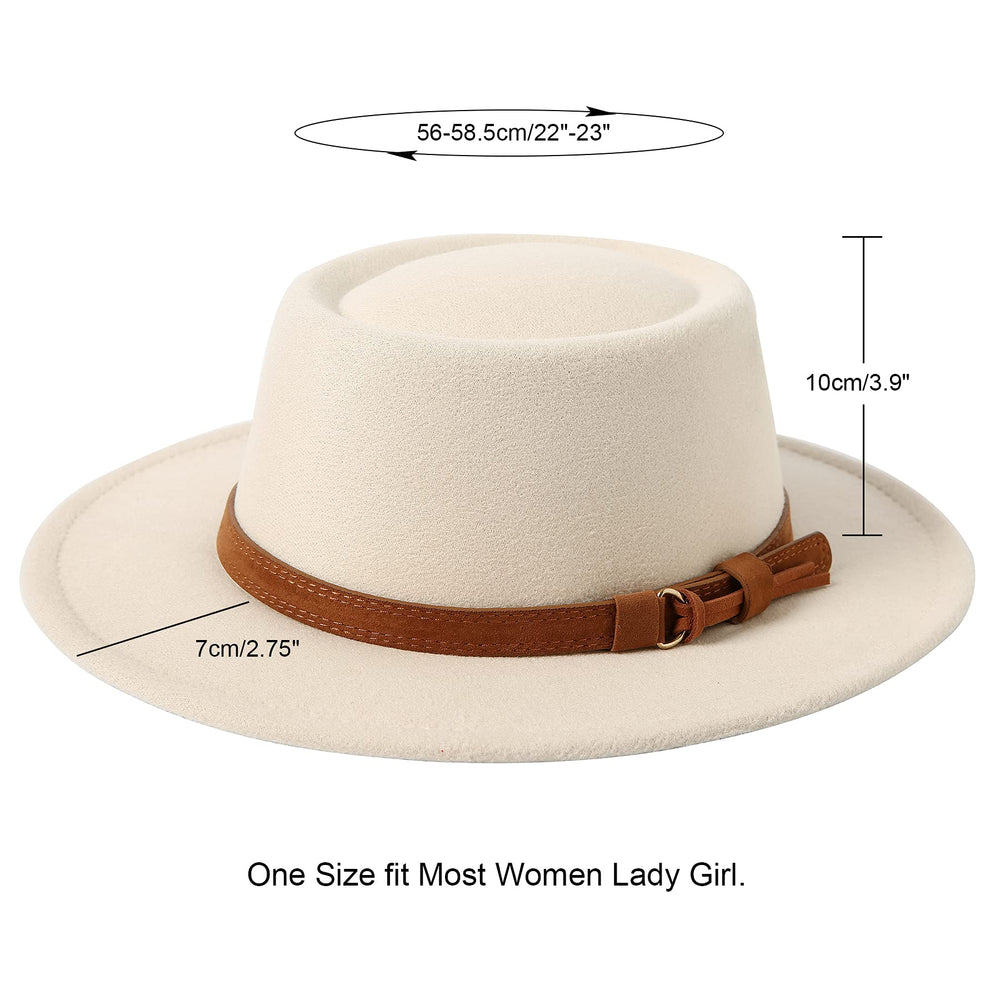 Lanzom Women Vintage Wide Brim Warm Wool Fedora Hat Bel