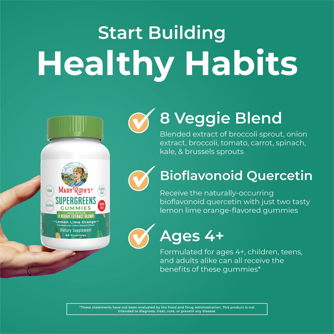 Super Greens Gummies | Naturally-Occurring Quercetin for Adults and Kids Ages 4+ | Sugar Free | 2g Fiber Per Serving | Vegan | No Gelatin | Pectin Based | 60 Count | 30 Servings
