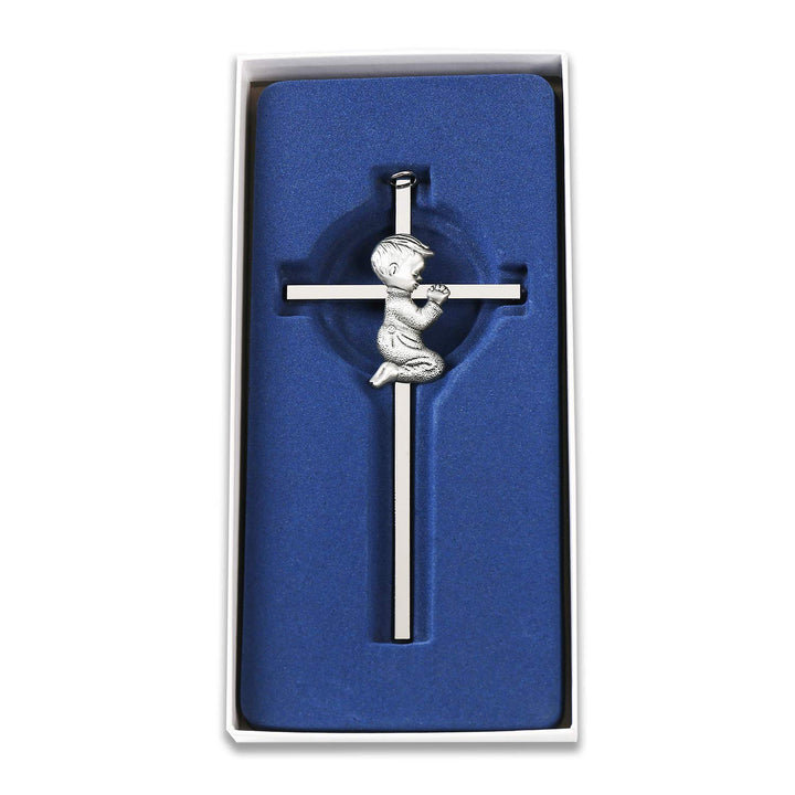 Silver Boy Wall Cross, Baptism &amp; First Holy Communion Plaque, Baby Shower, Christening Decor