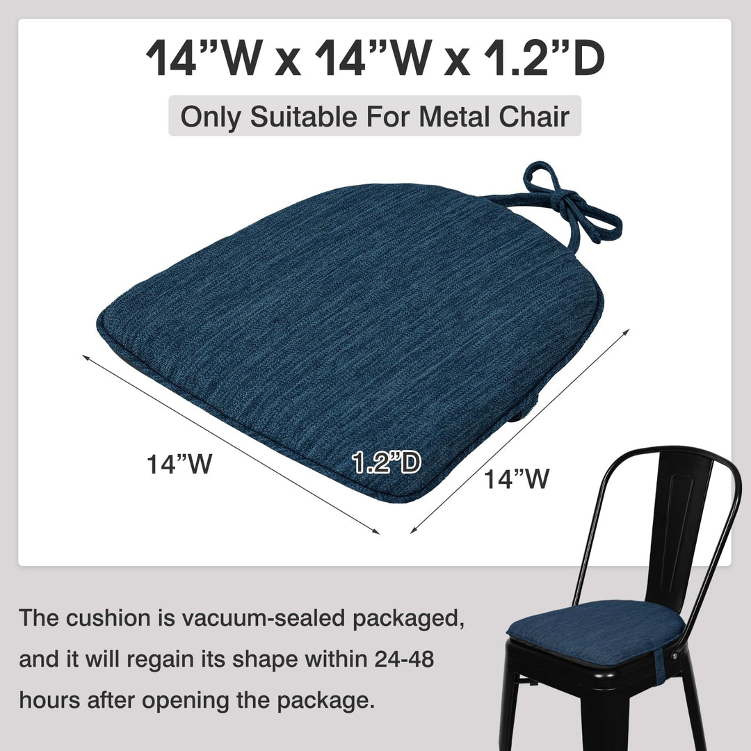 14x14 Inches Metal Dining Chair Pads, Non-Slip Metal Chair Cushion Bar Stool Cushion with Ties for Metal Chairs or Bar Stools - Cushion Only (Dark Blue, 14x14x1.5in)