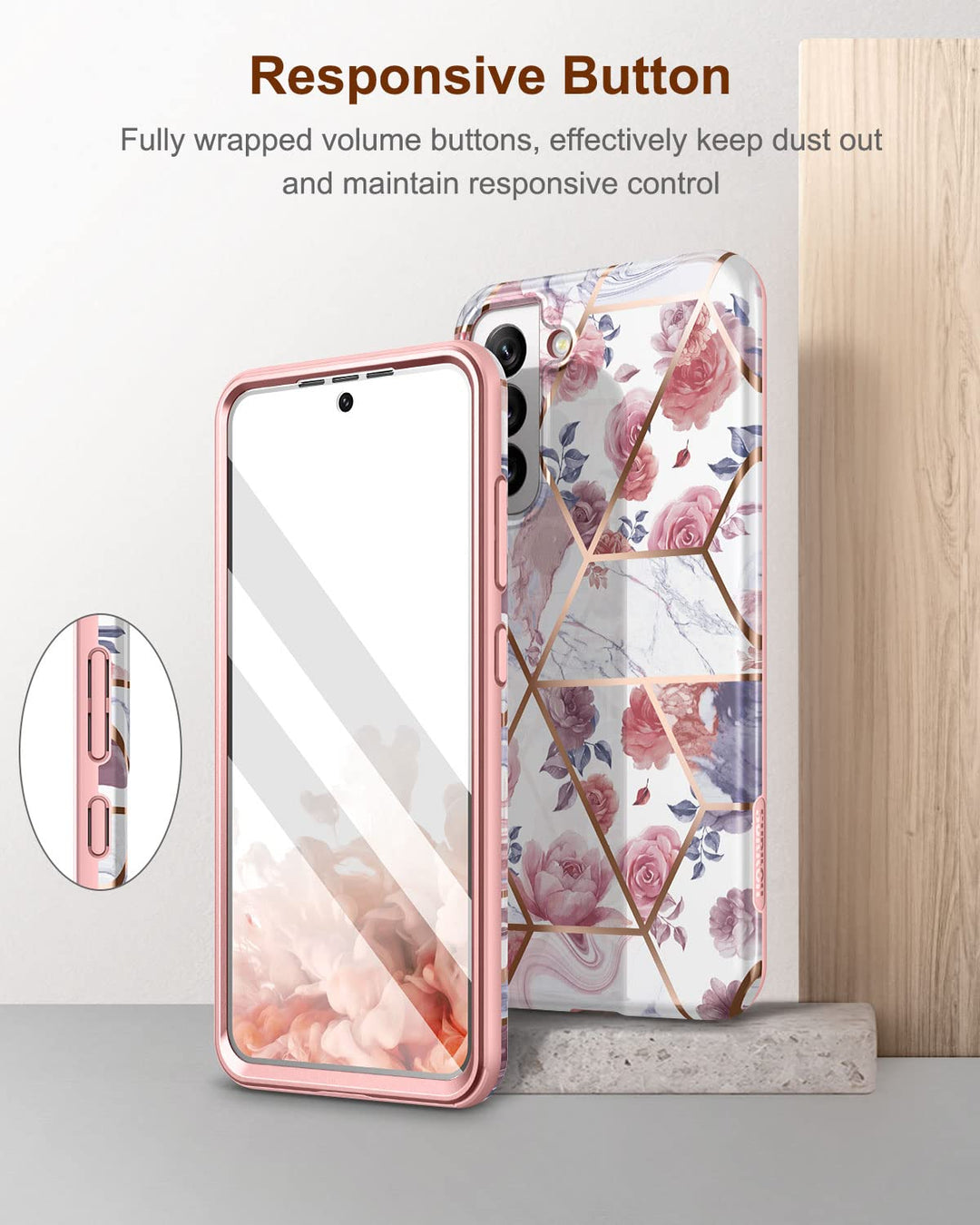 Marble Case for Samsung Galaxy S21 FE, [Built-in Screen Protector] Full-Body Protection Shockproof Rugged Silicone TPU Bumper Protective Cover for Galaxy S21 FE 5G 6.4 Inch (Rose Marble)