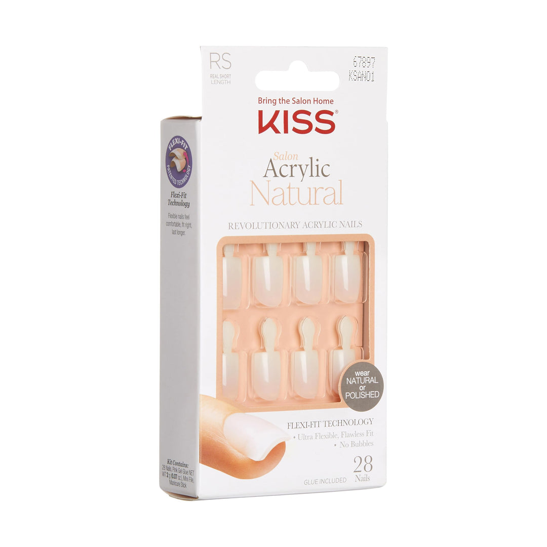 Salon Acrylic Natural Press On Nails, Nail glue included, &#39;Rare&#39;, Nude, Short Size, Squoval Shape, Includes 28 Nails, 2g Glue, 1 Manicure Stick, 1 Mini File