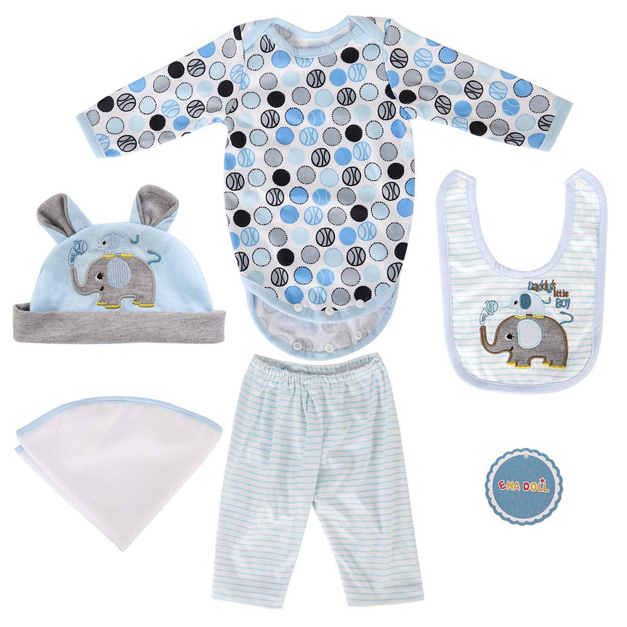 Reborn Dolls Baby Clothes for 22 Newborn Doll Boy Baby Clothing Blue Elephant Outfit Sets Accessories