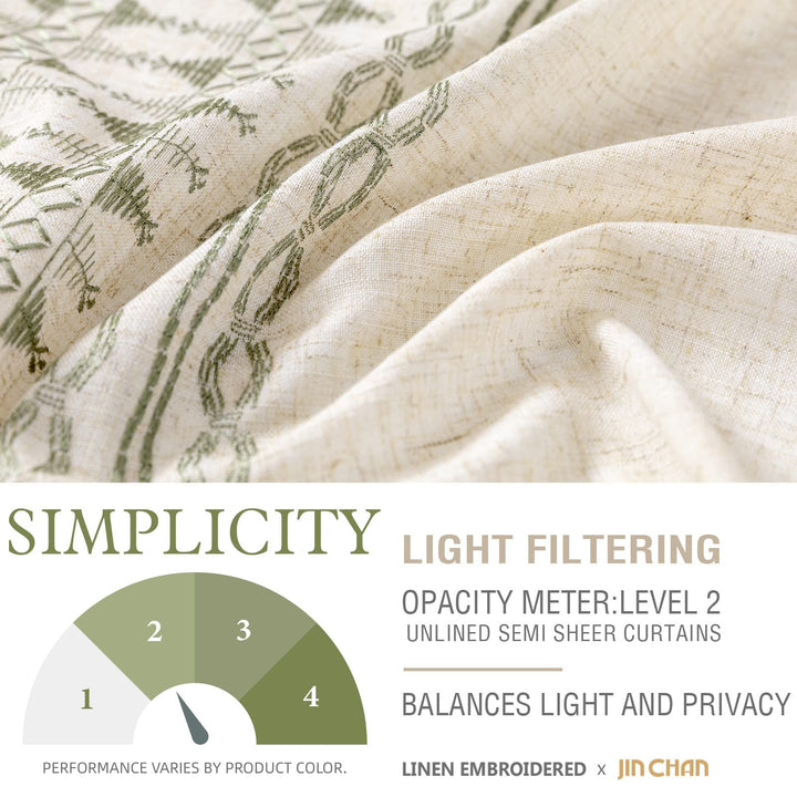 JINCHAN Boho Curtains for Bedroom Linen Blend Curtains 