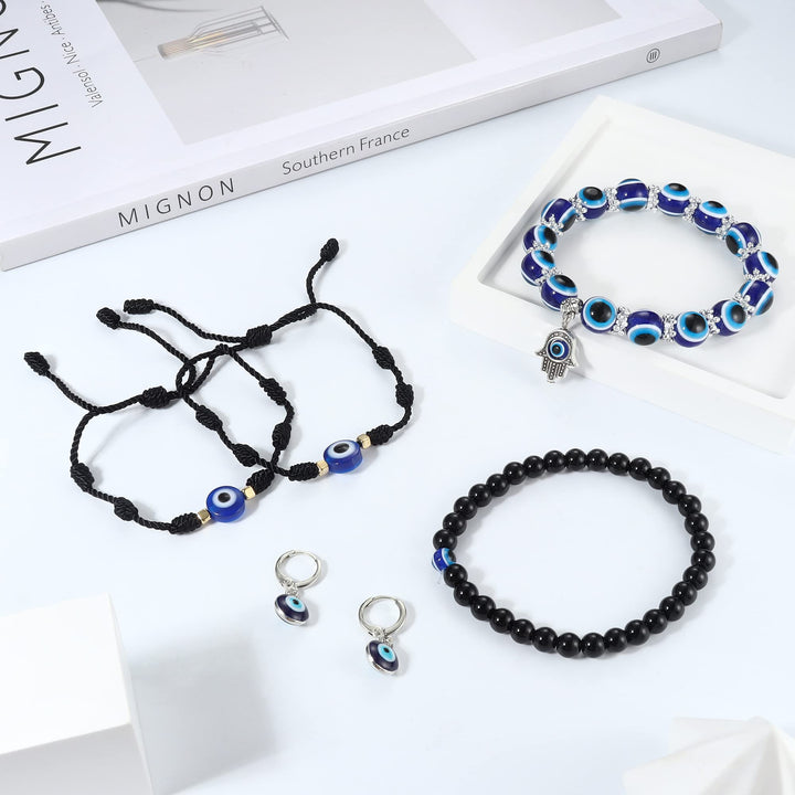 11Pcs Evil Eye Necklace Pendant for Women Men Leather Rope Evil Eye Earrings Protection Bracelet Jewelry Set Evil Eye Charms