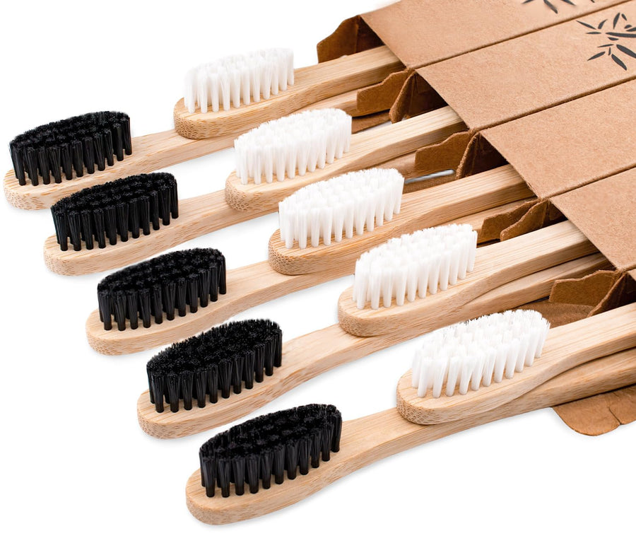 Bamboo Toothbrushes for Adults, Eco-Friendly Wooden Too