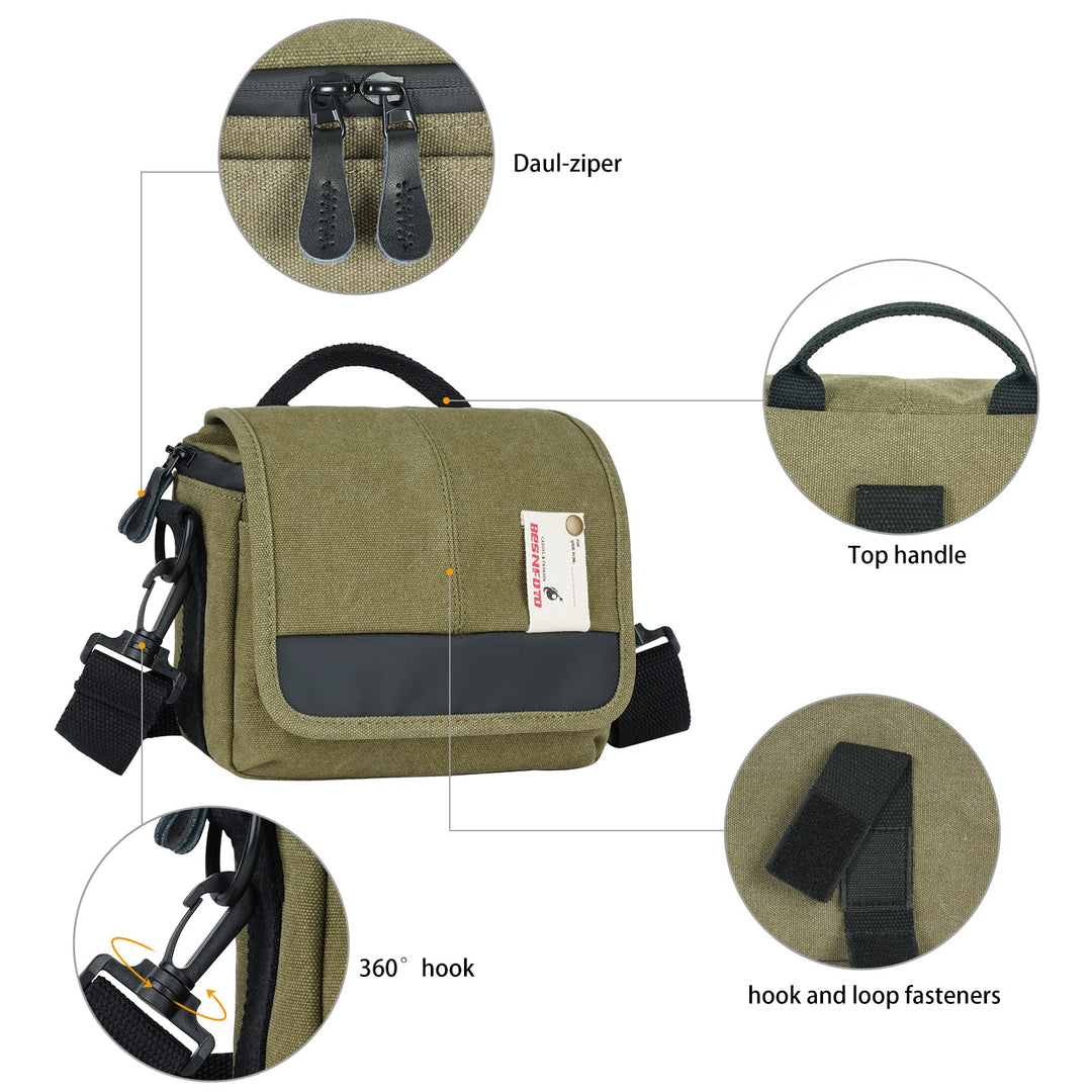 Camera Bag Small Mirrorless Camera Shoulder Bag Purse Waterproof Canvas Cute Compact Camera Messenger Bag Case for Women and Men