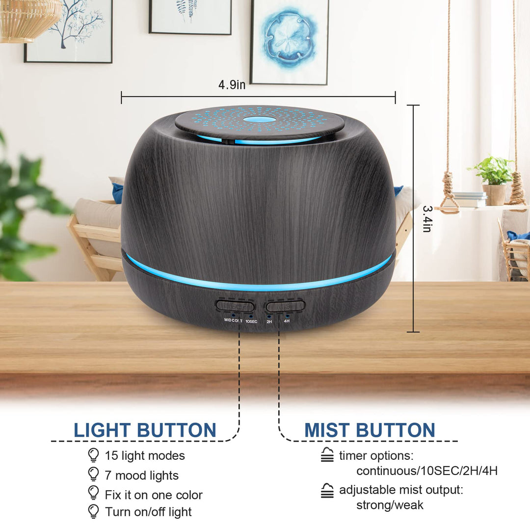 300ML Aroma Essential Oil Diffuser,8 Hours Wood Grain Cool Mist Aromatherapy Diffuser with Remote Control,USB-C Power Cable,Timer, 7 Color Light Changing Air Humidifier for Home,Bedroom