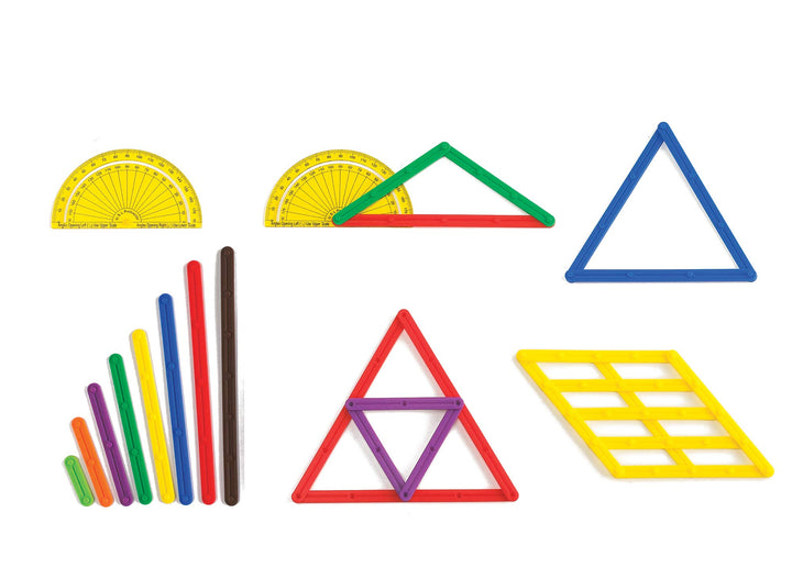 LEARNING ADVANTAGE GeoStix Basic Set - 80 Construction Sticks - 24 Activity Cards - 2 Protractors - Build 2D Shapes and Measure Angles - Teach Geometry with Construction