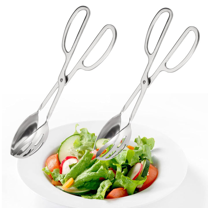 2 Pack Buffet Tongs Salad Tongs, 10 Inch Stainless Steel Food Serving Tongs Bread Tongs with Scissor Handles for Kitchen, Party