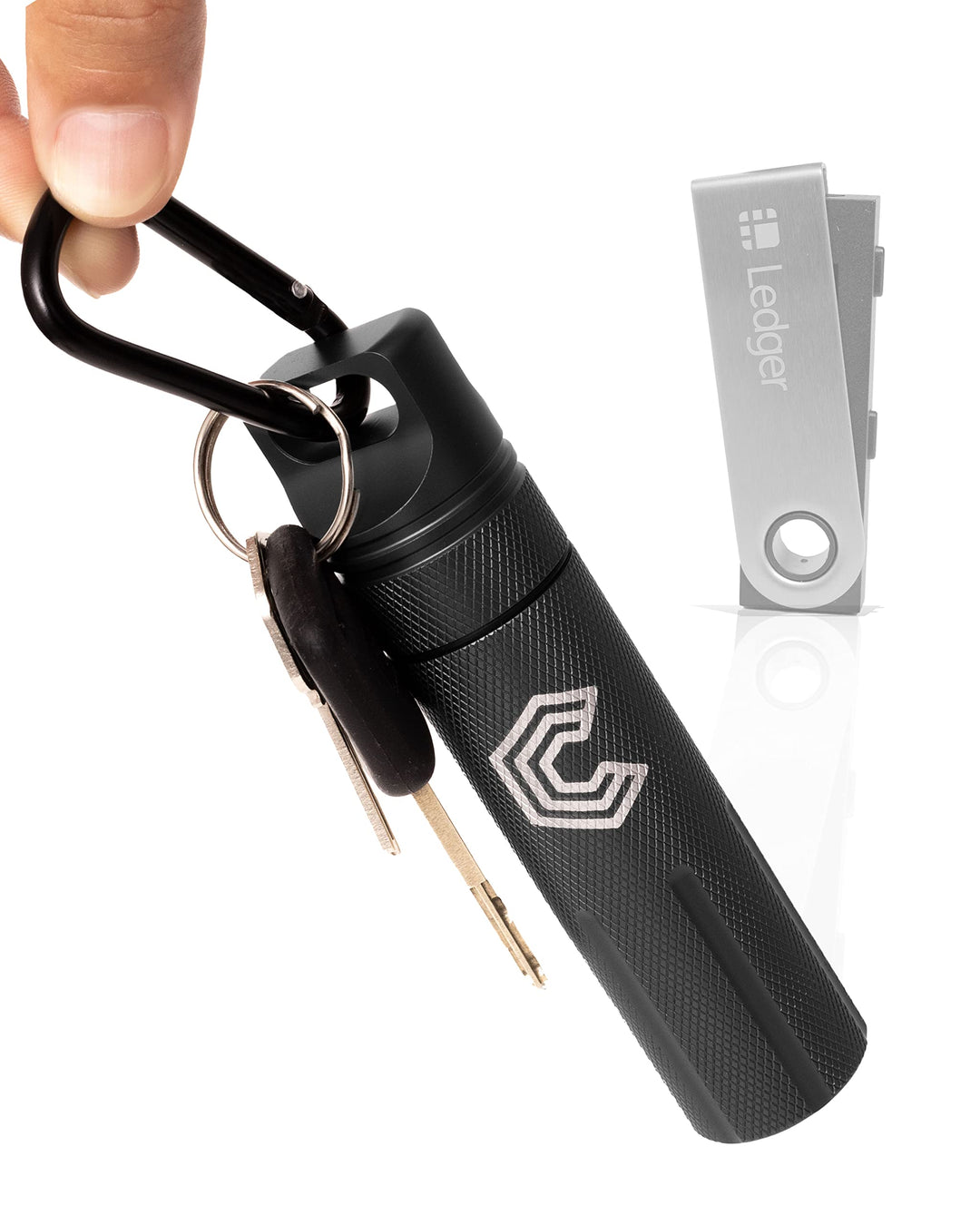CryptoPod Ledger Nano Case - Fits Nano S/X/S Plus &amp; Yubikey USB - Aluminum Alloy, Fire Resistant &amp; Waterproof - Protective Cold Wallet Storage for Cryptocurrency Device Storage (Black)