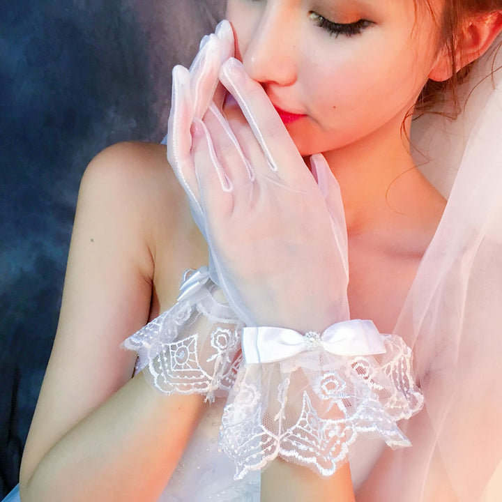 R STAR Floral Short Lace Gloves, Women Wrist Length Glo