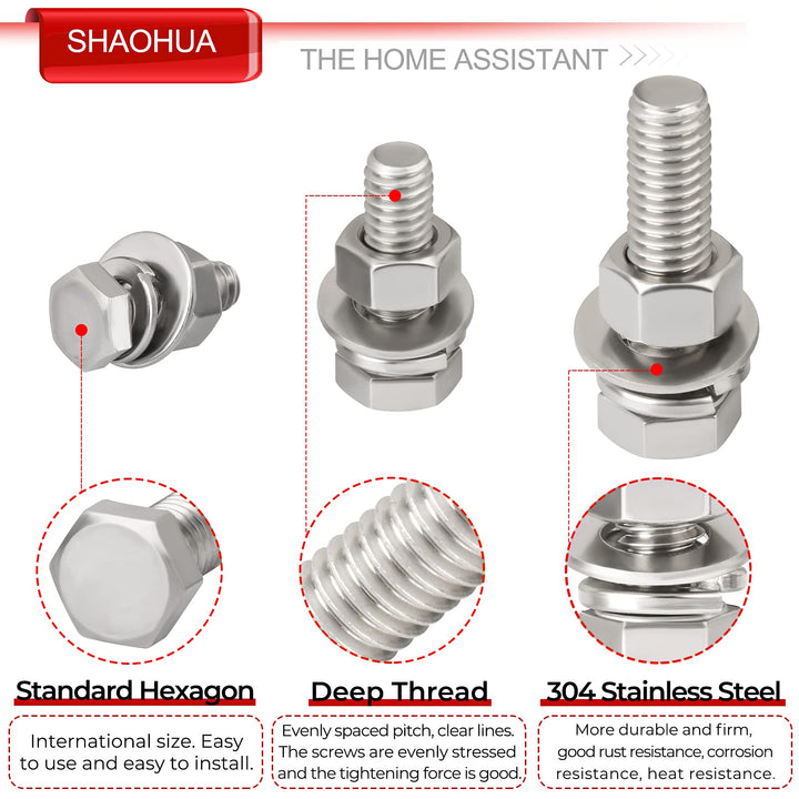 244PCS M3 M4 M5 M6 M8 M10 Nuts and Bolts Kit, Stainless Steel Flat Hex Head Screws Bolts Nuts, Lock and Flat Gasket Washers Assortment Kit, Metric Bolt Assortment