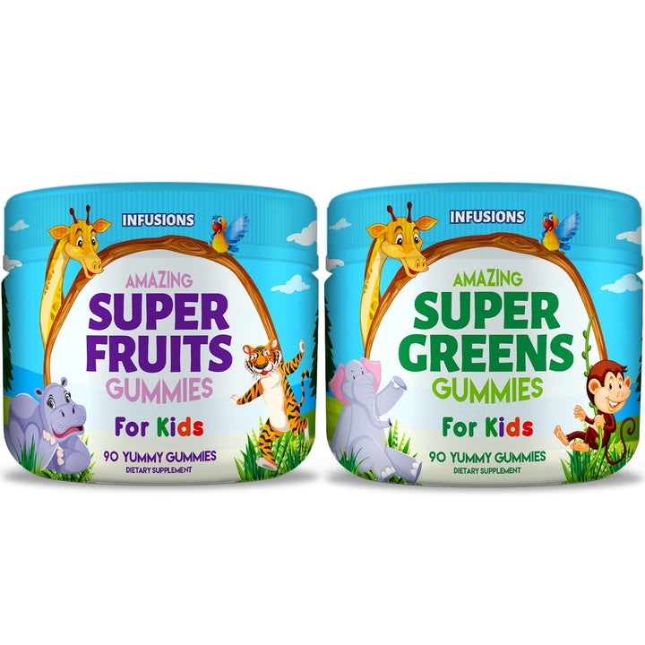 Infusions Super Fruit and Super Green Gummies for Kids 180 Count Superfood Blend Soft and Delicious Gluten Free Non-GMO