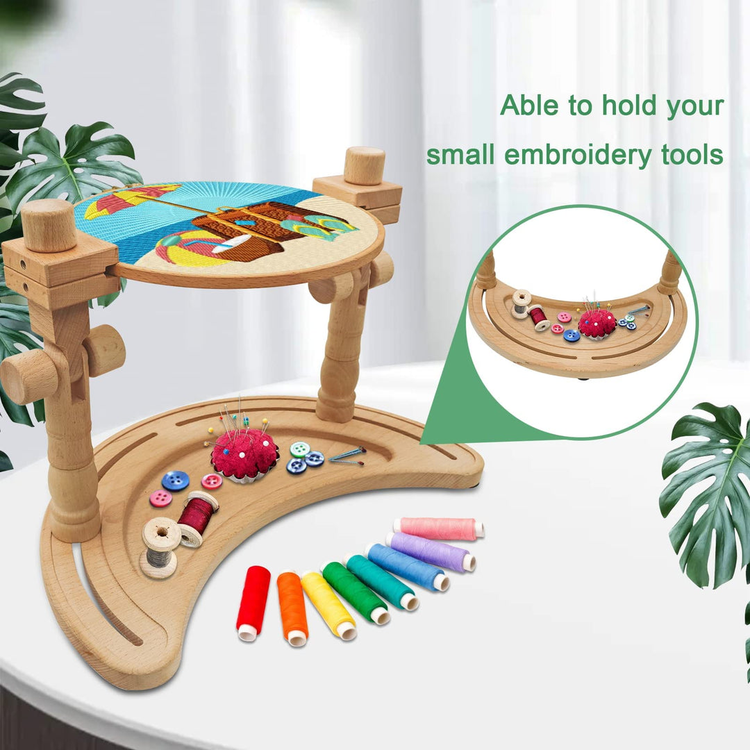 Adjustable Embroidery Stand - Rotated Hands-Free Cross Stitch Hoop Holder, Wood Embroidery Frame Lap Stand for Needlepoint Sewing Craft