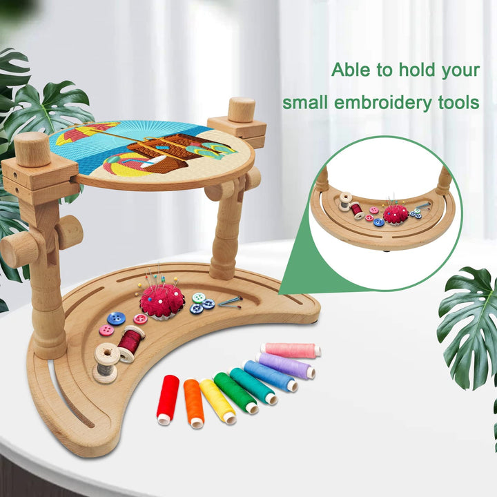 Adjustable Embroidery Stand - Rotated Hands-Free Cross Stitch Hoop Holder, Wood Embroidery Frame Lap Stand for Needlepoint Sewing Craft