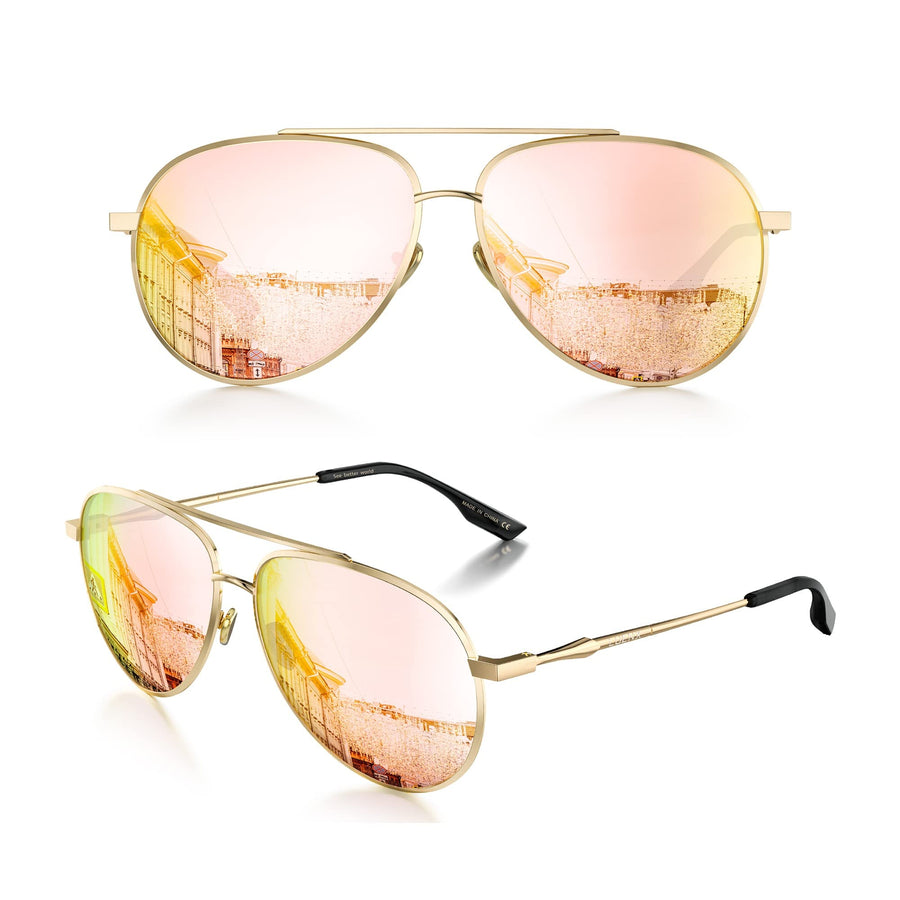 Men Women Aviator Sunglasses Polarized - UV 400 Protection Black Non Mirror Lens Metal Frame with Accessories 60mm