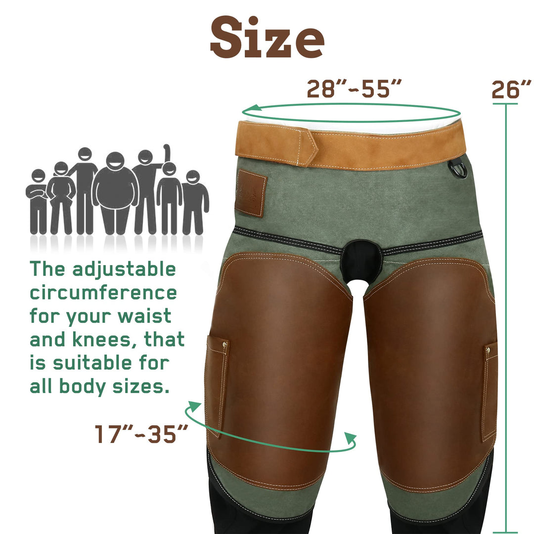 Antidious Professional Farrier Chaps Leather Farrier Apron with Adjustable Belt and Knees Straps Hoof Trimming, 2 Pockets and Extra Hook for Storage, Suitable for 28’’~55’’ Waistline