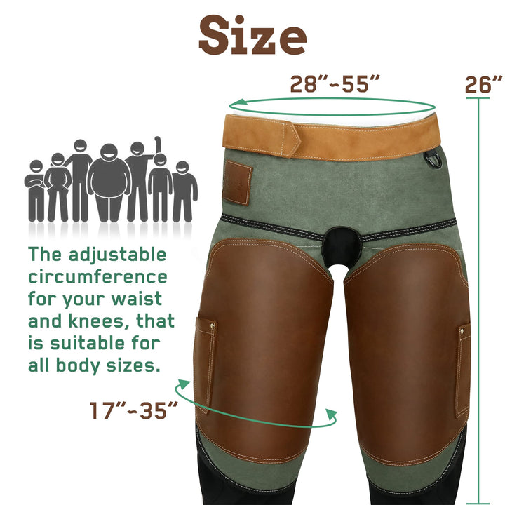 Antidious Professional Farrier Chaps Leather Farrier Apron with Adjustable Belt and Knees Straps Hoof Trimming, 2 Pockets and Extra Hook for Storage, Suitable for 28’’~55’’ Waistline