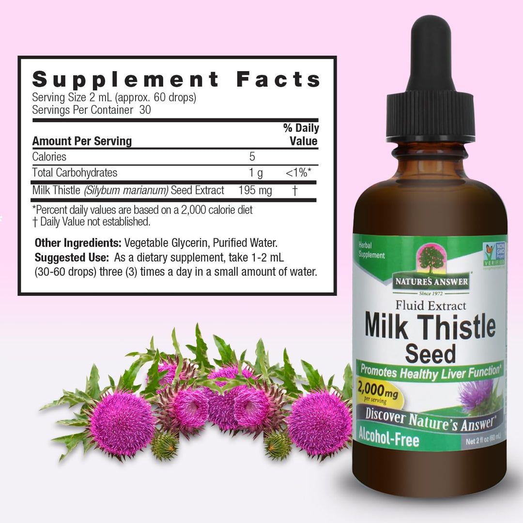 Nature&#39;s Answer Milk Thistle 2 Ounce Extract - Alcohol Free, Non GMO, Liver Support Supplement for Everyone - Liver Detox, Made in USA