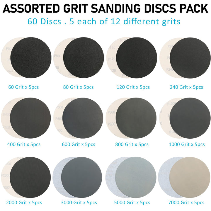 LotFancy 6 Inch Wet Dry Sanding Disc, 60PCS 60 to 7000 