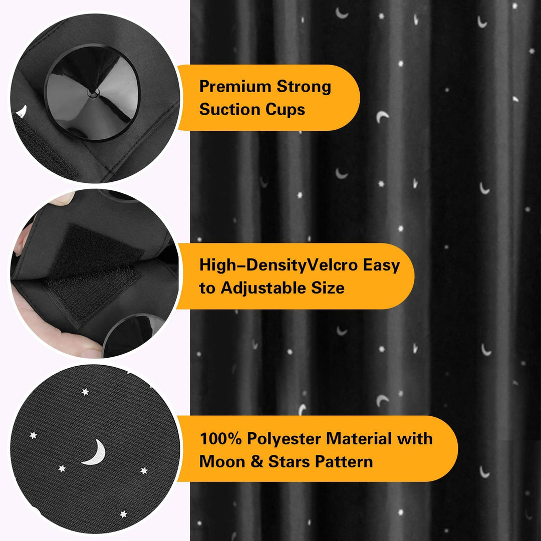 Portable Blackout Curtains, 100% Polyester Temporary Blackout Shades with Suction Cups for Nursery Room Windows, Baby/Kids Travel Use - 50 x 78, Moon & Stars Pattern