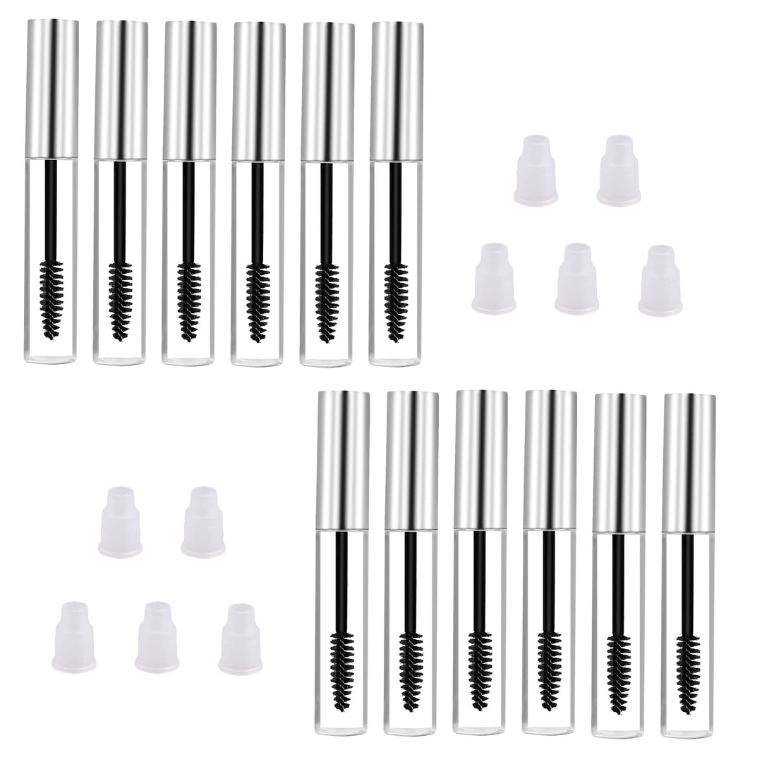 10pcs 10ml Siliver Cap Empty Plastic DIY Mascara Tube Eyelash Cream Wand Container Bottle Vials With Brush