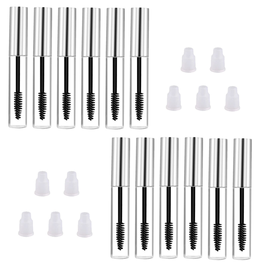 10pcs 10ml Siliver Cap Empty Plastic DIY Mascara Tube Eyelash Cream Wand Container Bottle Vials With Brush