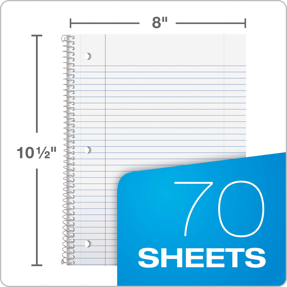 Spiral Notebook, 1 Subject, College Ruled Paper, 8 x 10-1/2 Inch, Pastel Pink, Orange, Yellow, Green, Blue and Purple, 70 Sheets (63756), Set of 6