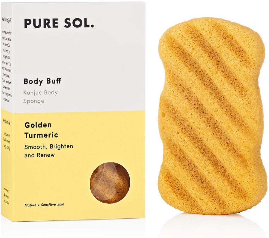 Konjac Sponge - Turmeric - Body Sponge, 100% Natural Sponge, Eco-friendly - Gentle Exfoliating Sponge, Deep Cleansing, Improved Skin Texture - Konjac Body or Facial Cleansing Sponge - Natural Beauty Products - Free of Chemicals, Parabens, Sulphates,