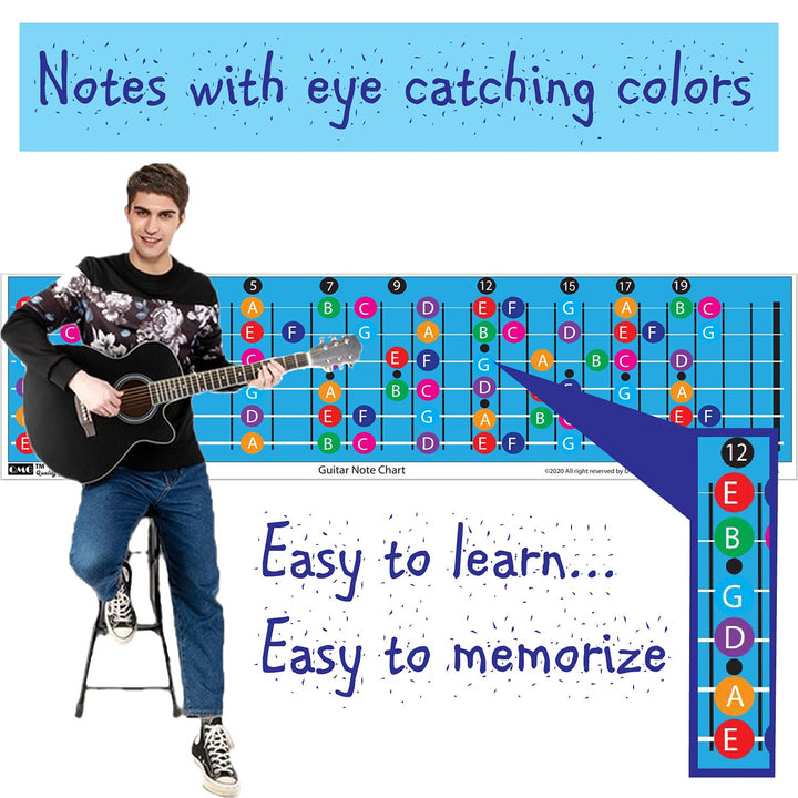 Color Coded Guitar Fretboard Note Chart, Learn to Play Guitar and Music Theory, Suitable for all