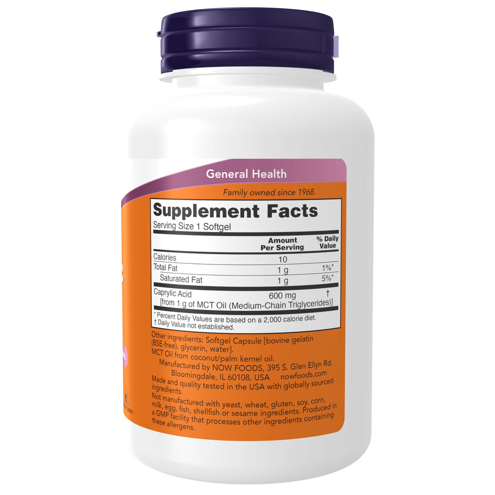 NOW Foods Supplements, Caprylic Acid 600 mg, MCT (Mediu