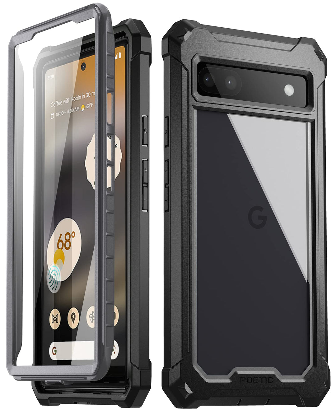Guardian 6FT Drop Tested Case for Pixel 6A 5G - Built-in Screen Protector, Full Body Hybrid Shockproof, Black/Clear