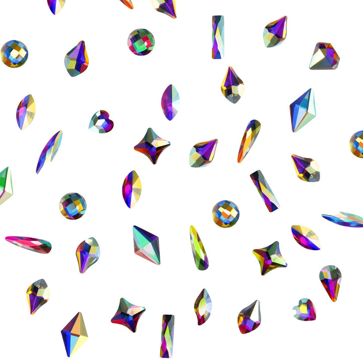 Multi Shapes AB Nail Diamond Flatback Rhinestones Crystals Nail Gems Mixed AB Nail Glass Crystals Stone jewels for Nail Clothes Shoes Bags Crafts Makeup (240 Pieces)