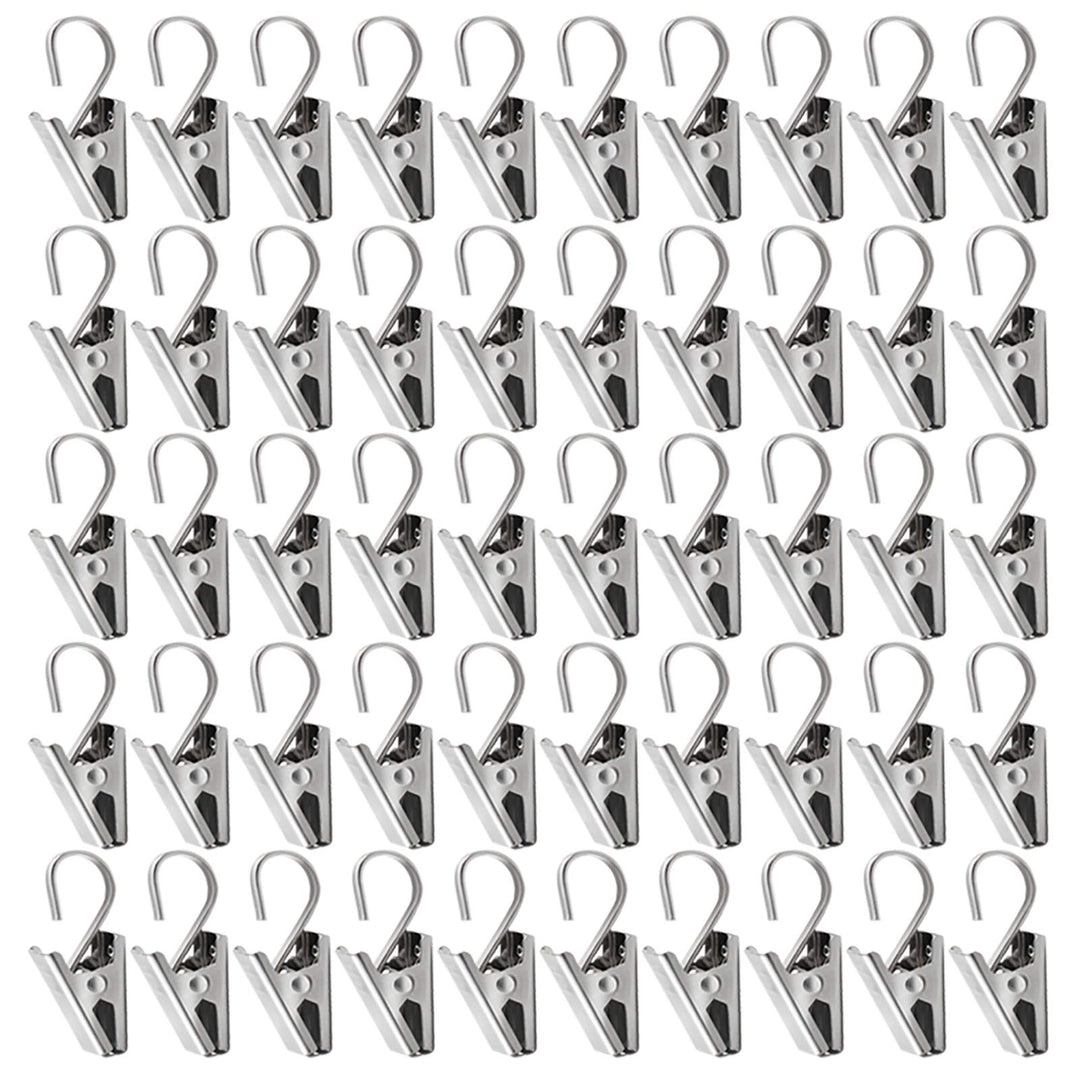 50 PCS Stainless Steel Curtain Hooks Curtain Clips with Hook, Curtain Rod Hooks, S Hooks for Hanging Curtain, Photos, Home Decoration Outdoor Christmas Party Wire Holder