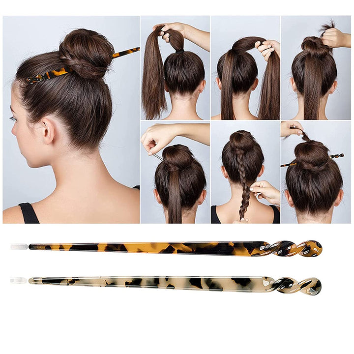 6 Pack Acetate Hair Sticks Leopard Printed Hair Chopsticks Tortoise Shell Hairpin Chopsticks Hair Clip Styling Pin Accessories Set for Women