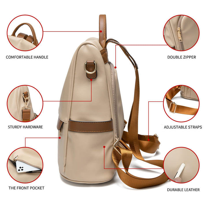 Women Backpack Purse PU Leather Anti-theft Casual Shoulder Bag Fashion Ladies Satchel Bags(Beige/Brown Large)