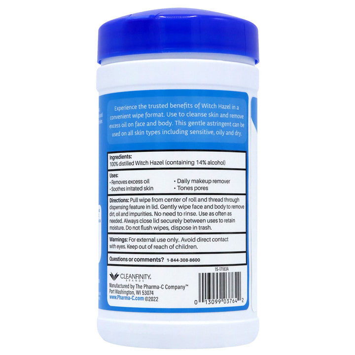 The Pharma-C Company 100% Witch Hazel Wipes [40 Wipes] - Daily Toner &amp; Astringent Cleansing Cloths For Face