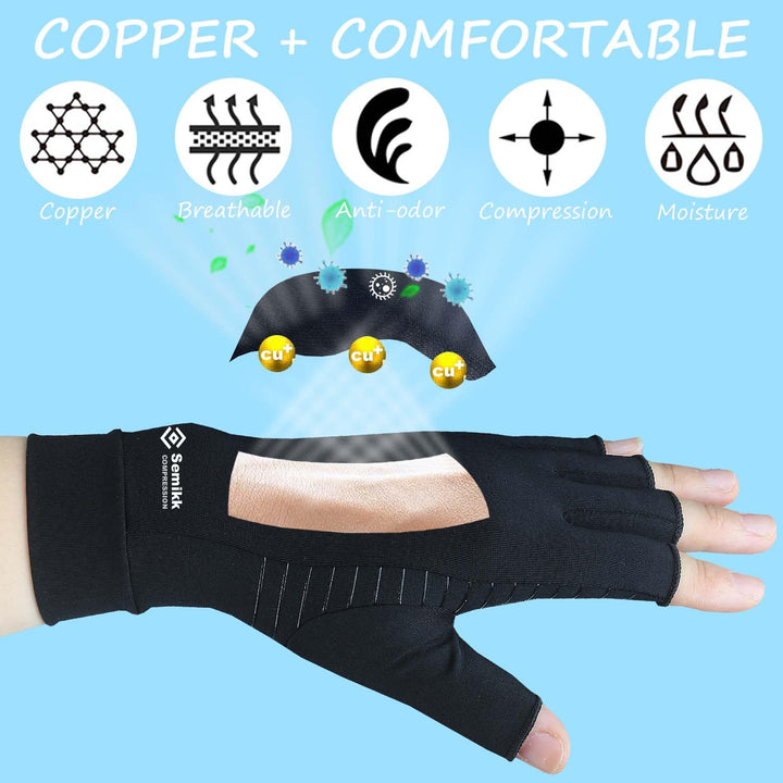 Semikk 2 Pair Compression Gloves for Women Men, Copper 