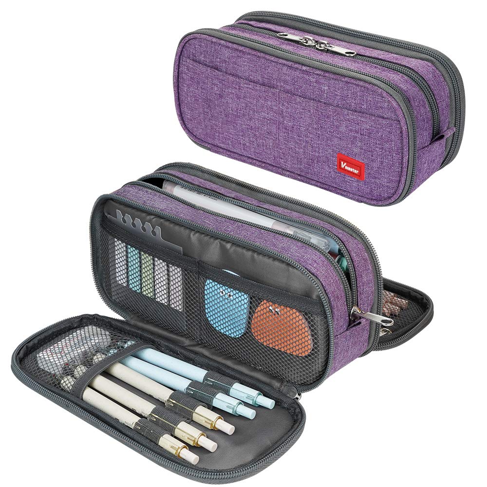 Large Pencil Case Big Capacity Pencil Bag Large Storage Pouch 3 Compartments Desk Organizer Marker Pen Case Simple Stationery Bag Pencil Holder (Plaid White)