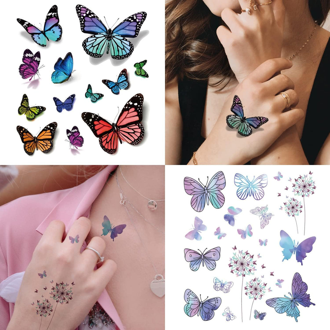 3D Butterfly Temporary Tattoos, 120 Styles Butterfly Tattoos Stickers for Women and Girls, Realistic Semi Permanent Fake Tattoos for Adults, Butterfly Party Decorations