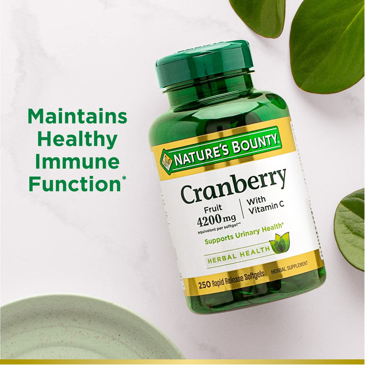 Nature&#39;s Bounty Cranberry 4200mg With Vitamin C, Urinary Health &amp; Immune Support, Cranberry Concentrate, 250 Rapid Release Softgels