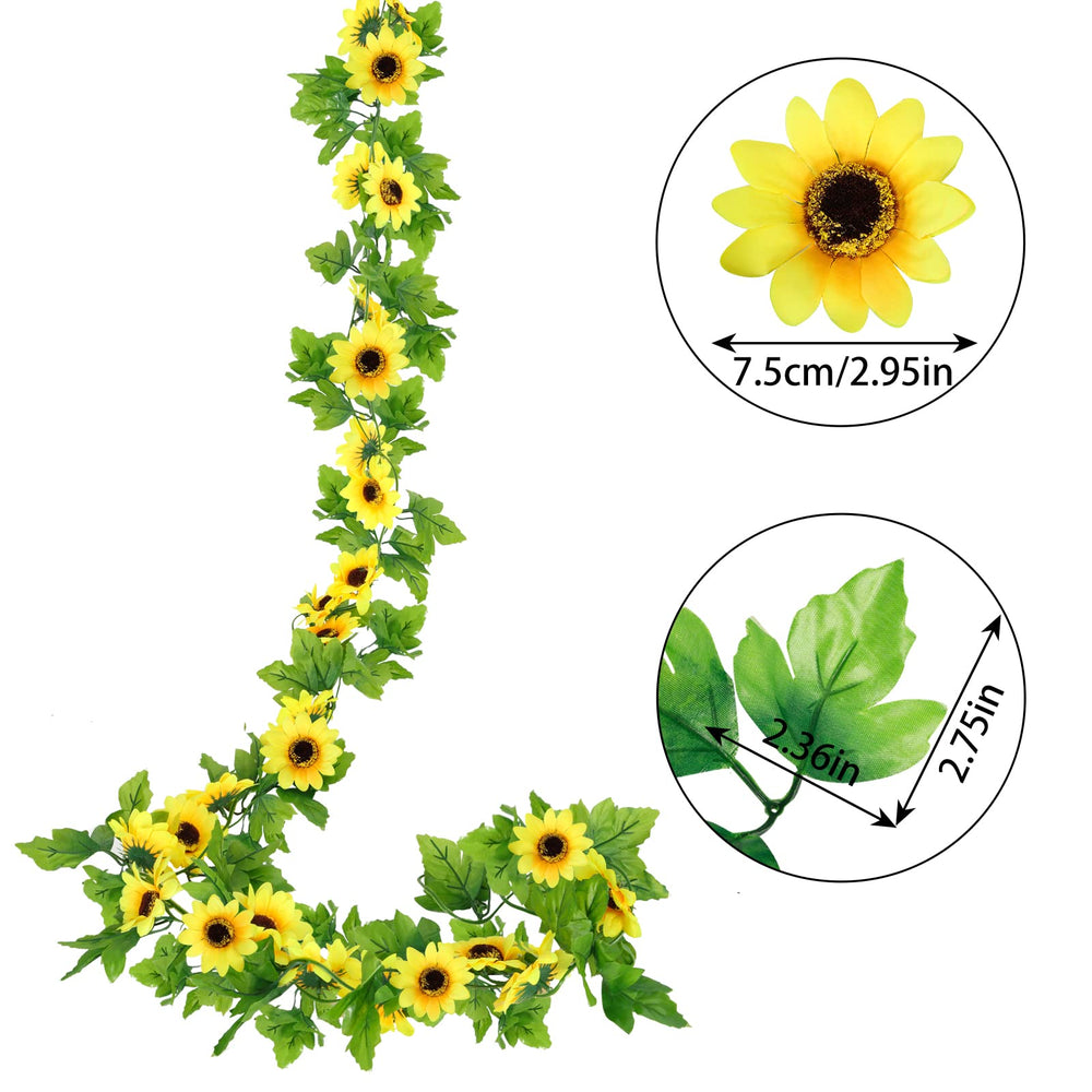 8pcs 60ft Artificial Sunflower Garlands Silk Yellow Sunflower Vines with Green Leaves Sunflower Garland for Room Decor Party Decorations Wedding Arch Table Centerpiece Backdrop