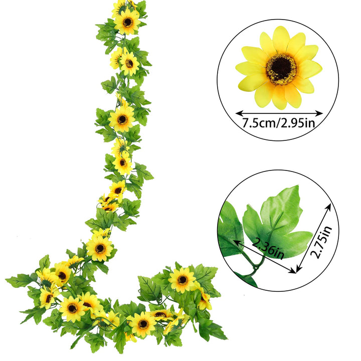 8pcs 60ft Artificial Sunflower Garlands Silk Yellow Sunflower Vines with Green Leaves Sunflower Garland for Room Decor Party Decorations Wedding Arch Table Centerpiece Backdrop