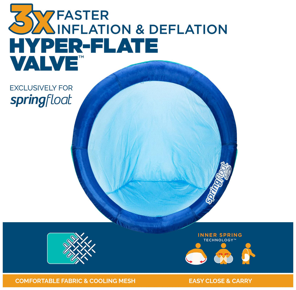 Spring Float Papasan Pool Lounger for Swimming Pool, Inflatable Pool Floats Adult with Fast Inflation for Ages 15 & Up, Blue