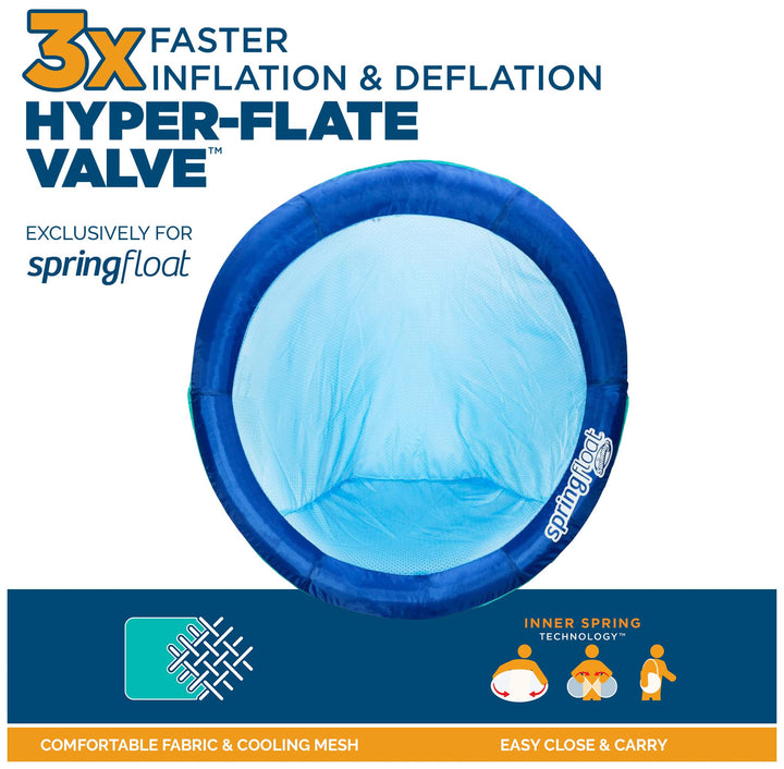 Spring Float Papasan Pool Lounger for Swimming Pool, Inflatable Pool Floats Adult with Fast Inflation for Ages 15 &amp; Up, Blue